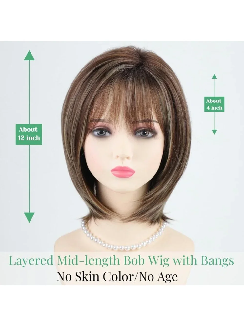 Women Brown Blonde 1 12 Inch Mid Length Heat Synthetic Straight Layered Bob Wigs
